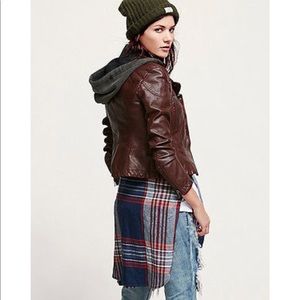 Free People Vegan Leather hooded Jacket